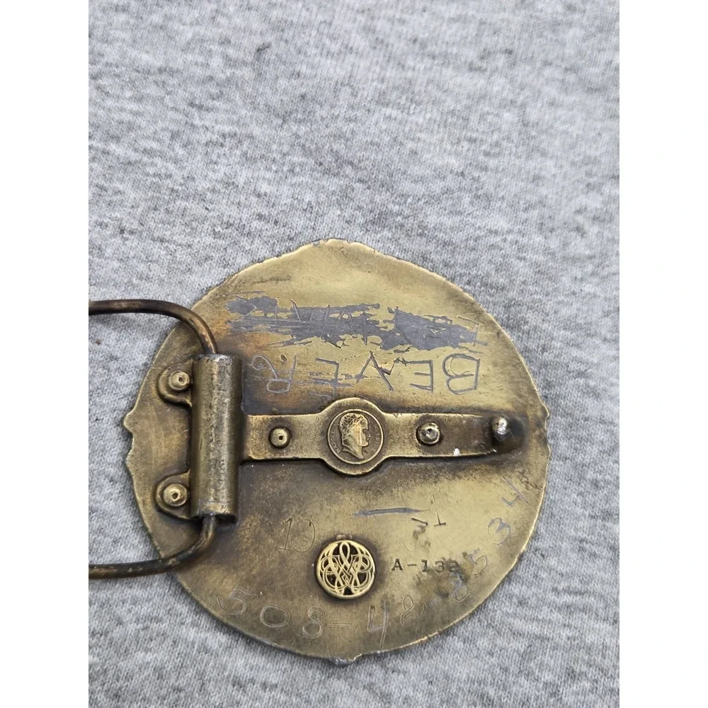 Vintage Solid Brass 7th Cavalry Rough Riders USA Military Belt Buckle Army